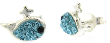 Sterling Silver Blue CZ Whale Stud Earrings