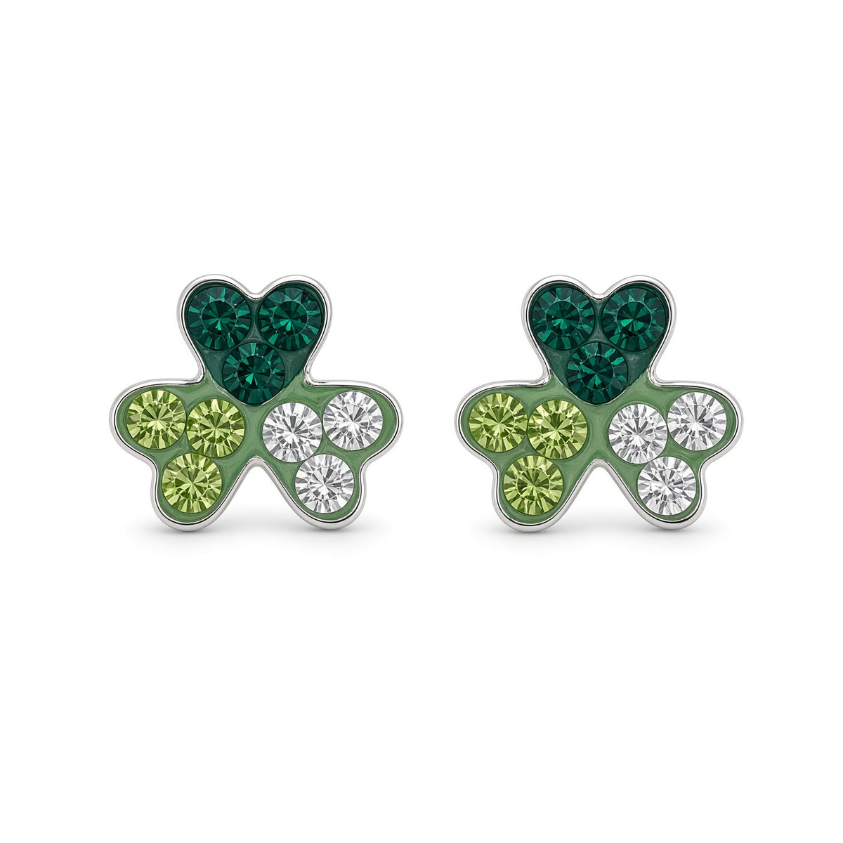 Sterling Silver Green CZ Shamrock Stud Earrings