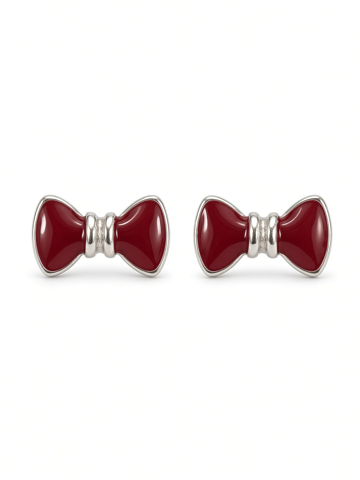 Sterling Silver Red Bow Stud Earrings
