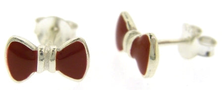 Sterling Silver Red Bow Stud Earrings