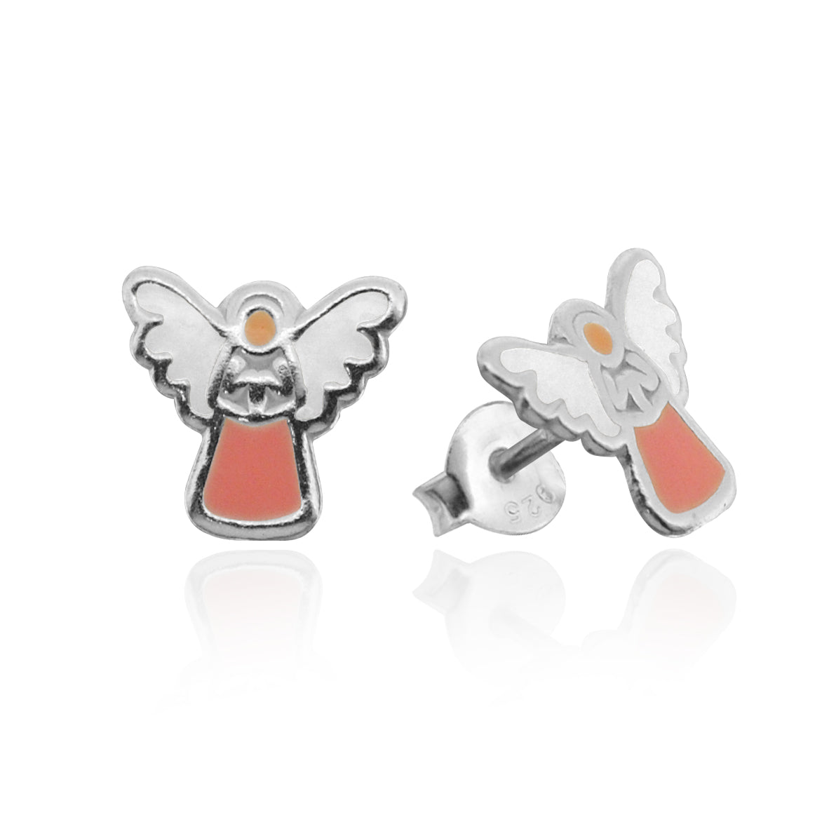 Sterling Silver Pink Angel Stud Earrings