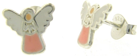 Sterling Silver Pink Angel Stud Earrings
