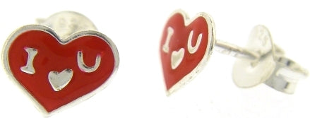 Sterling Silver Red Heart Stud Earrings