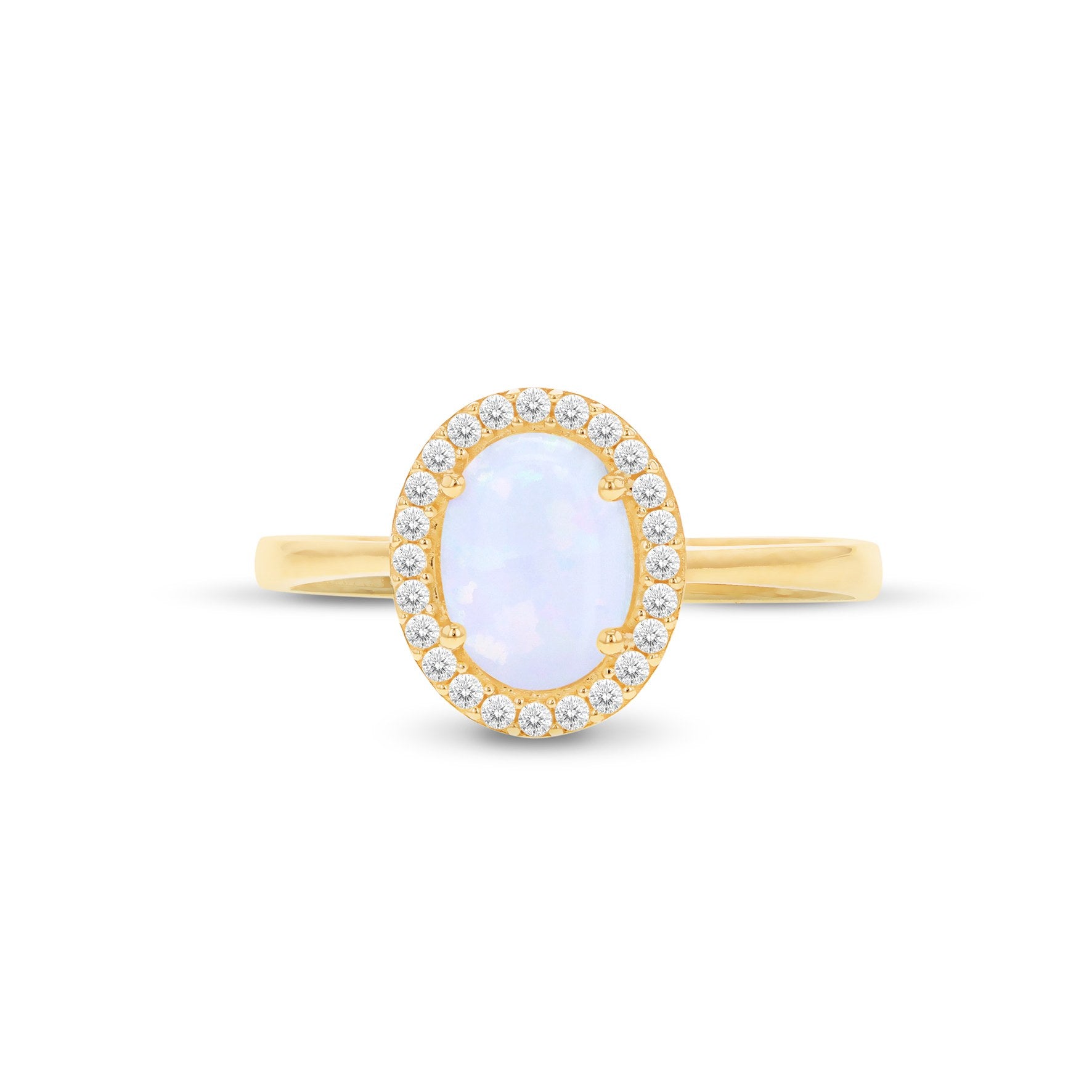 9ct Yellow Gold Oval Synthetic Opal & Cubic Zirconia Halo Ring