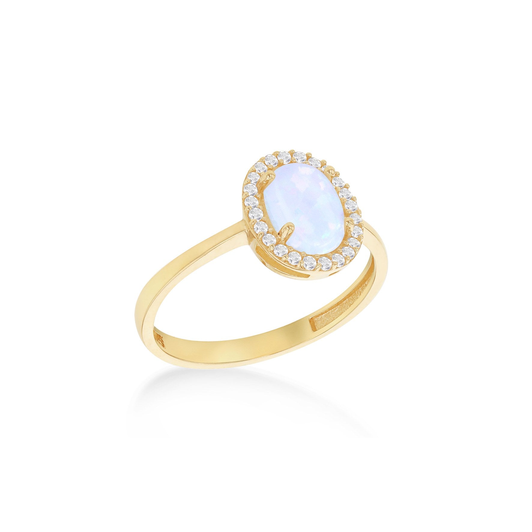 9ct Yellow Gold Oval Synthetic Opal & Cubic Zirconia Halo Ring