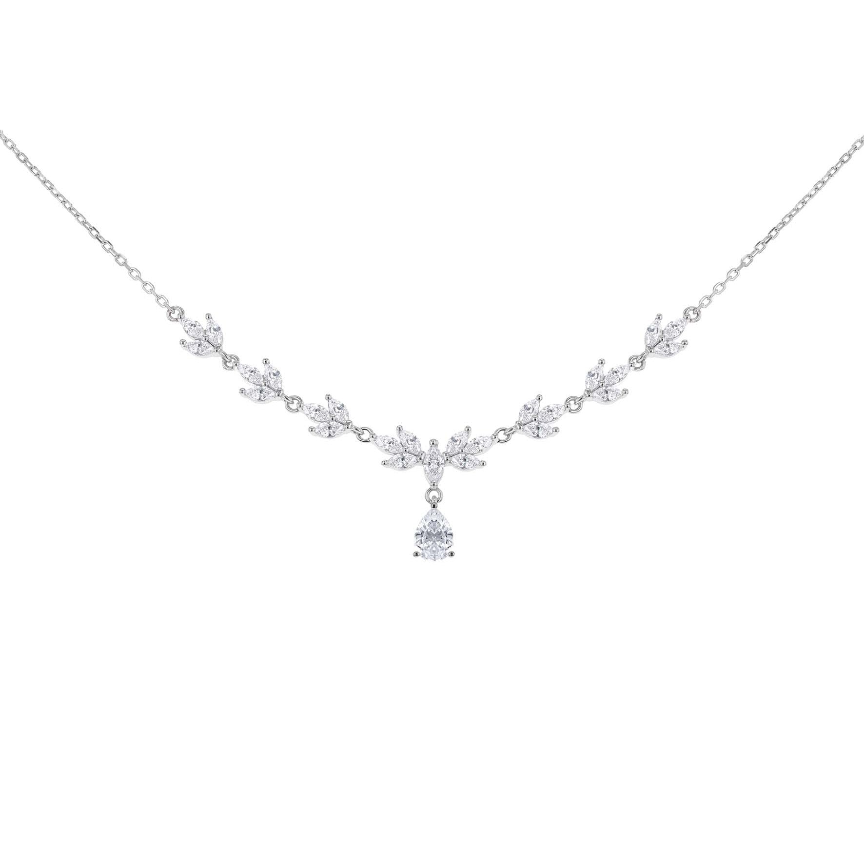 Sterling Silver Marquise & Teardrop Cubic Zirconia Necklet 16.5'- 17.75'