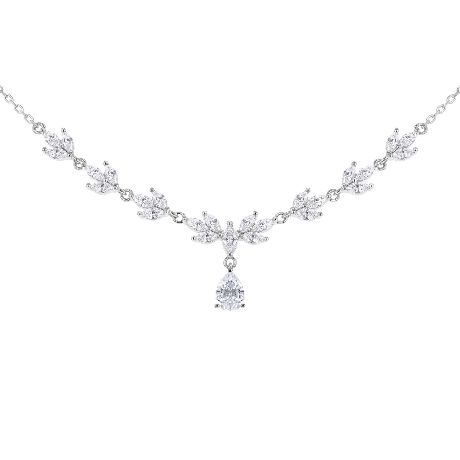 Sterling Silver Marquise & Teardrop Cubic Zirconia Necklet 16.5'- 17.75'