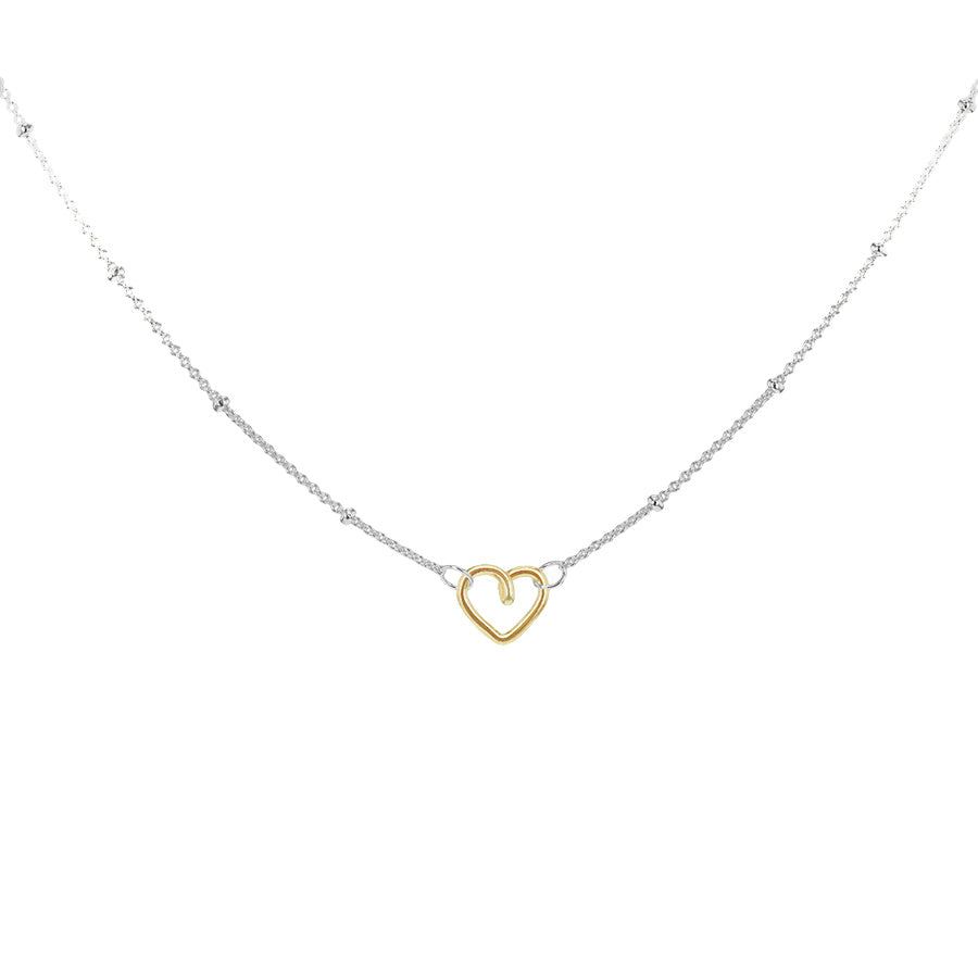 Sterling Silver Trace & Ball Chain Necklace with Yellow Gold Plated Heart 17-18'