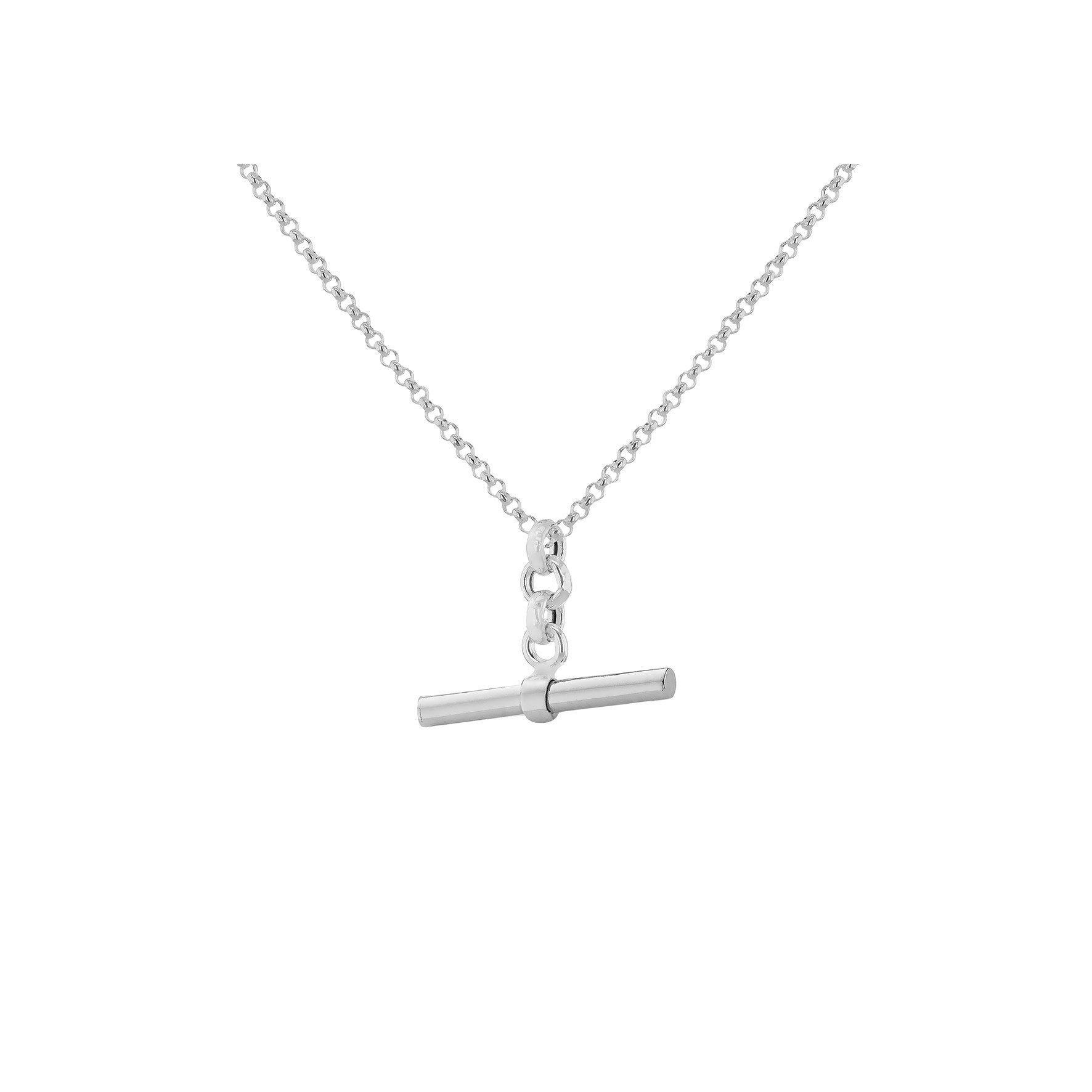 Sterling Silver Belcher Link T-Bar Necklace 16-18'