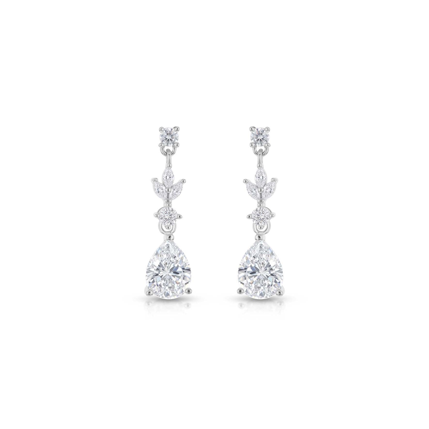 Sterling Silver Marquise & Teardrop Cubic Zirconia Drop Earrings