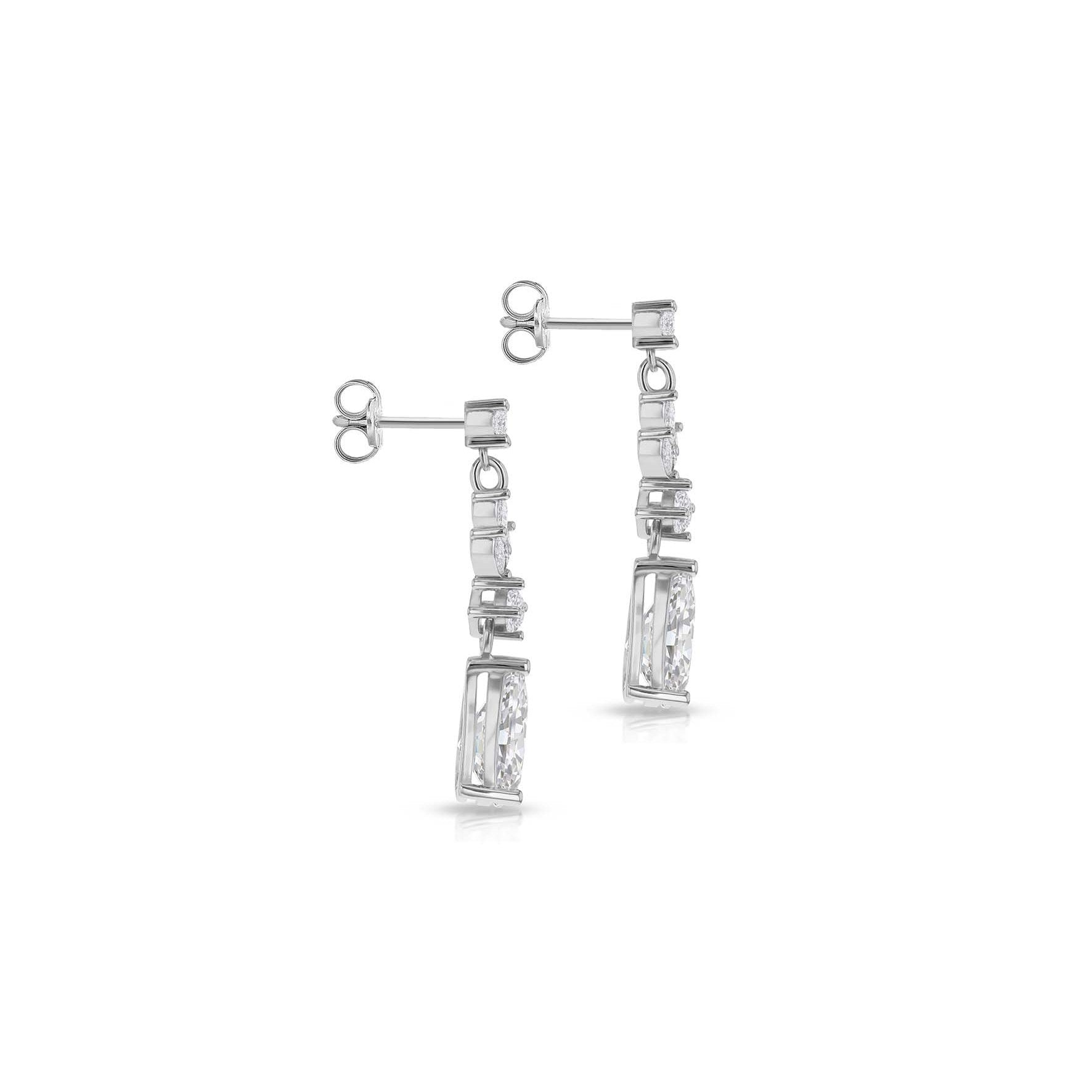 Sterling Silver Marquise & Teardrop Cubic Zirconia Drop Earrings