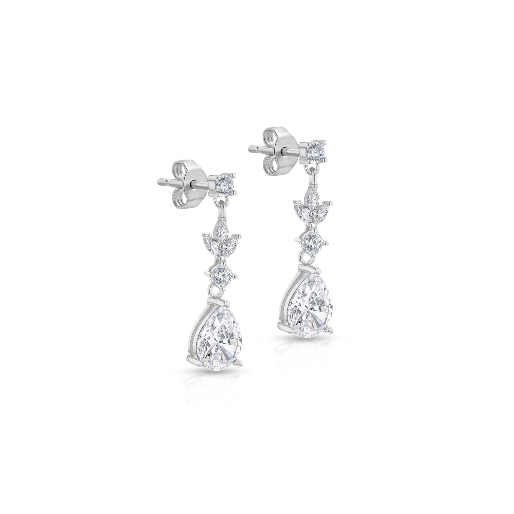 Sterling Silver Marquise & Teardrop Cubic Zirconia Drop Earrings