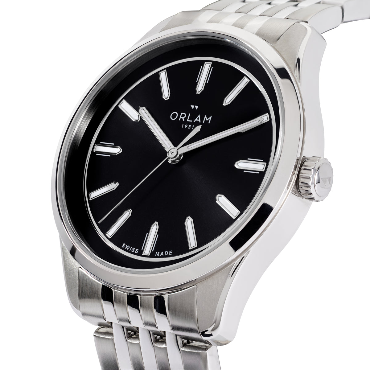 Orlam Cadence 40mm Black Dial Stainless Steel Bracelet Quartz Mens Watch