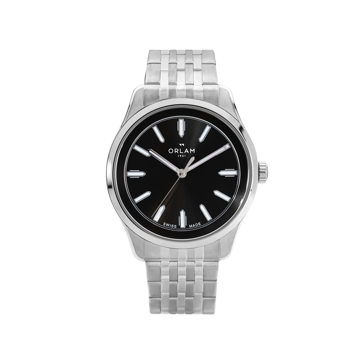 Orlam Cadence 40mm Black Dial Stainless Steel Bracelet Quartz Mens Watch