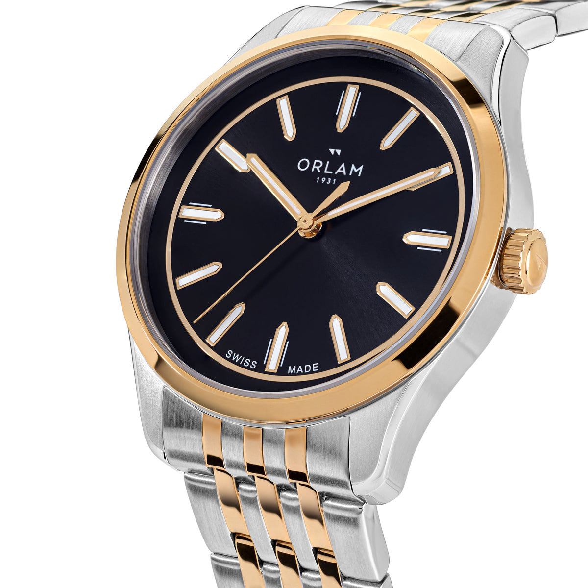 Orlam Cadence 40mm Black Dial Two-Tone Bracelet Quartz Mens Watch
