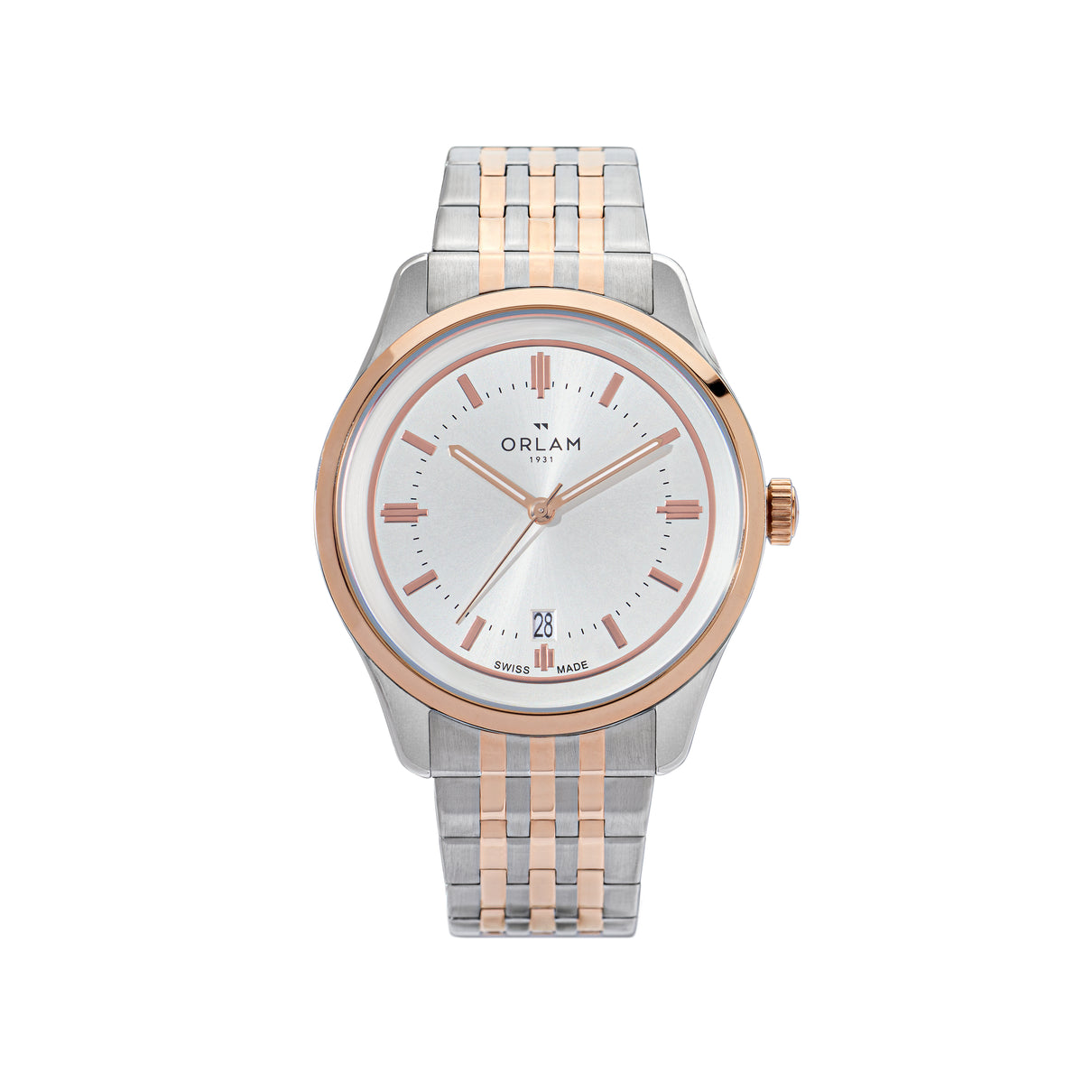 Orlam Pulse 40mm Silver Dial Two-Tone Bracelet Quartz Mens Watch