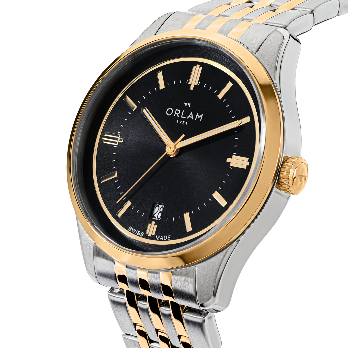 Orlam Pulse 40mm Black Dial Two-Tone Bracelet Quartz Mens Watch