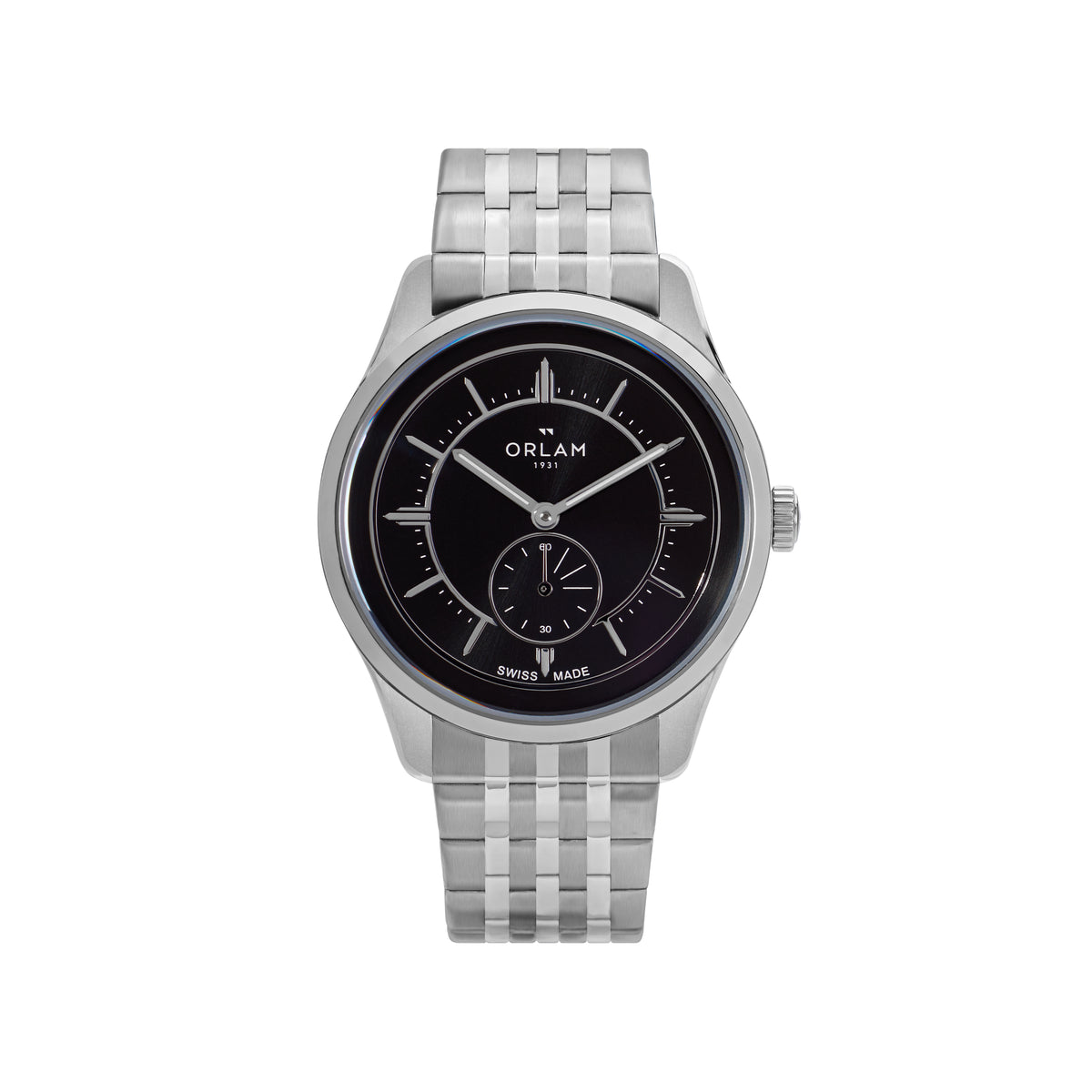 Orlam Echo 40mm Black Dial Stainless Steel Bracelet Quartz Mens Watch