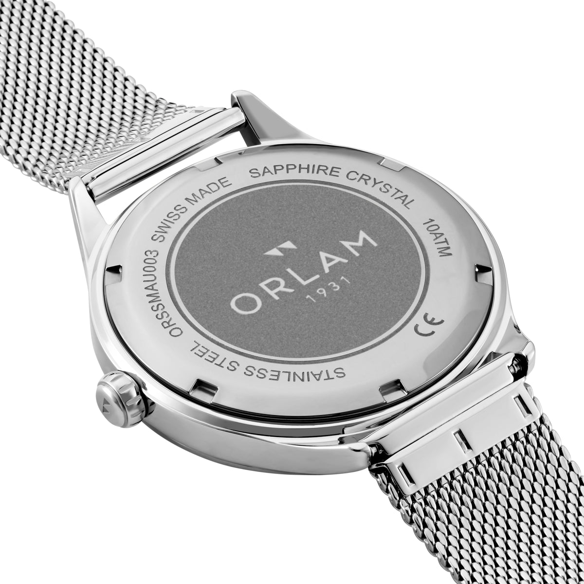Orlam Aube 39mm White Dial Stainless Steel Mesh Bracelet Quartz Mens Watch