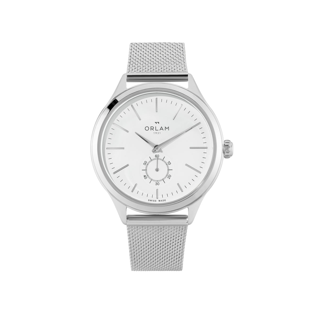 Orlam Aube 39mm White Dial Stainless Steel Mesh Bracelet Quartz Mens Watch