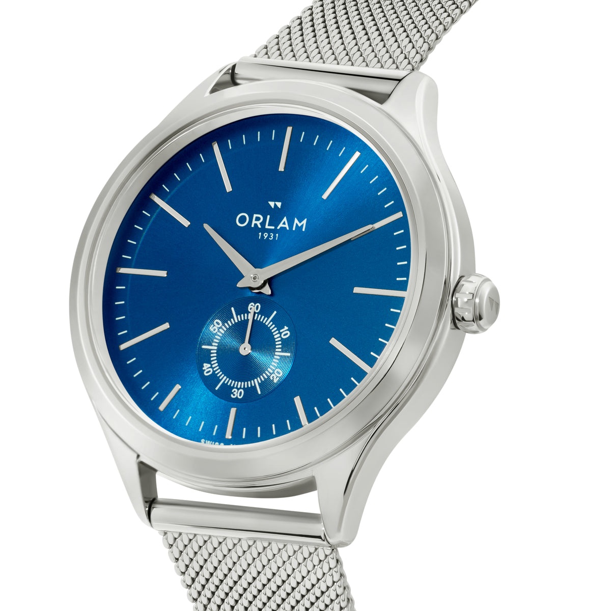 Orlam Aube 39mm Blue Dial Stainless Steel Mesh Bracelet Quartz Mens Watch