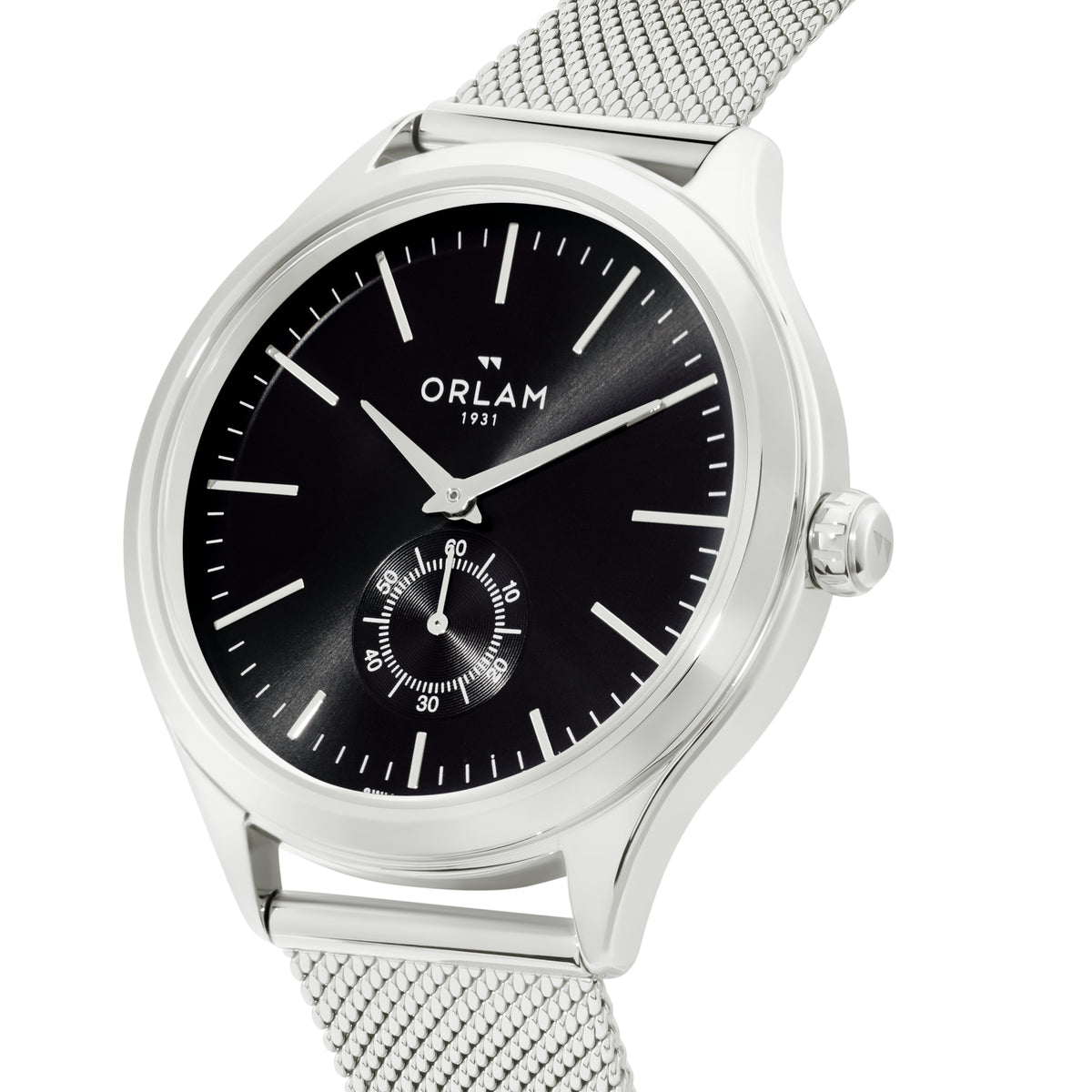 Orlam Aube 39mm Black Dial Stainless Steel Mesh Bracelet Quartz Mens Watch