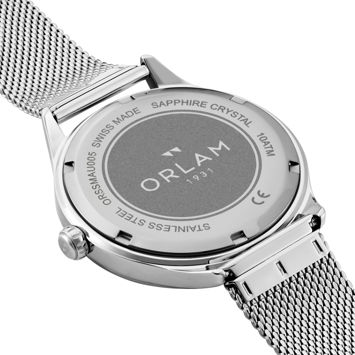 Orlam Aube 39mm Black Dial Stainless Steel Mesh Bracelet Quartz Mens Watch