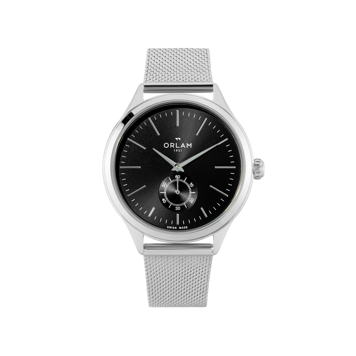 Orlam Aube 39mm Black Dial Stainless Steel Mesh Bracelet Quartz Mens Watch