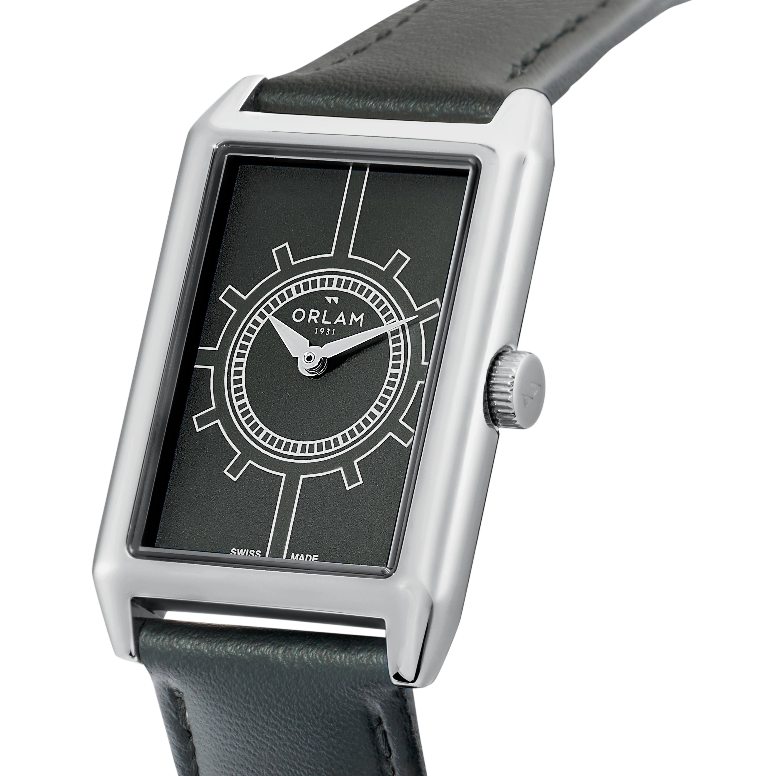 Orlam Epoque 25.5 x 40mm Black Dial Black Leather Strap Quartz Mens Watch