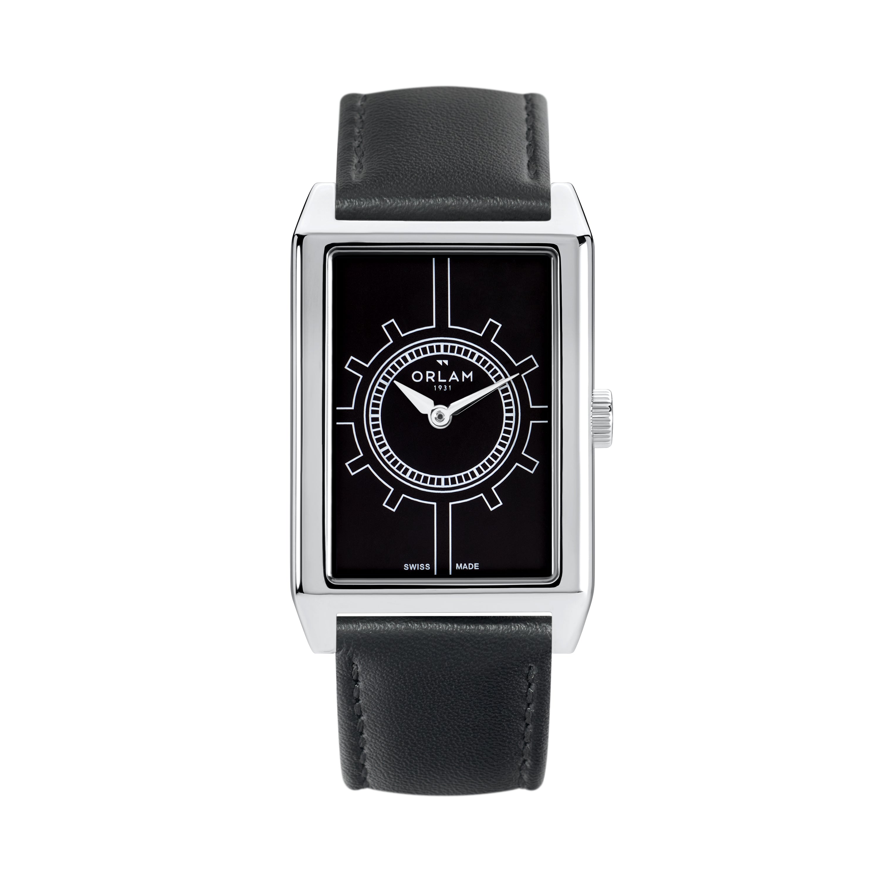 Orlam Epoque 25.5 x 40mm Black Dial Black Leather Strap Quartz Mens Watch