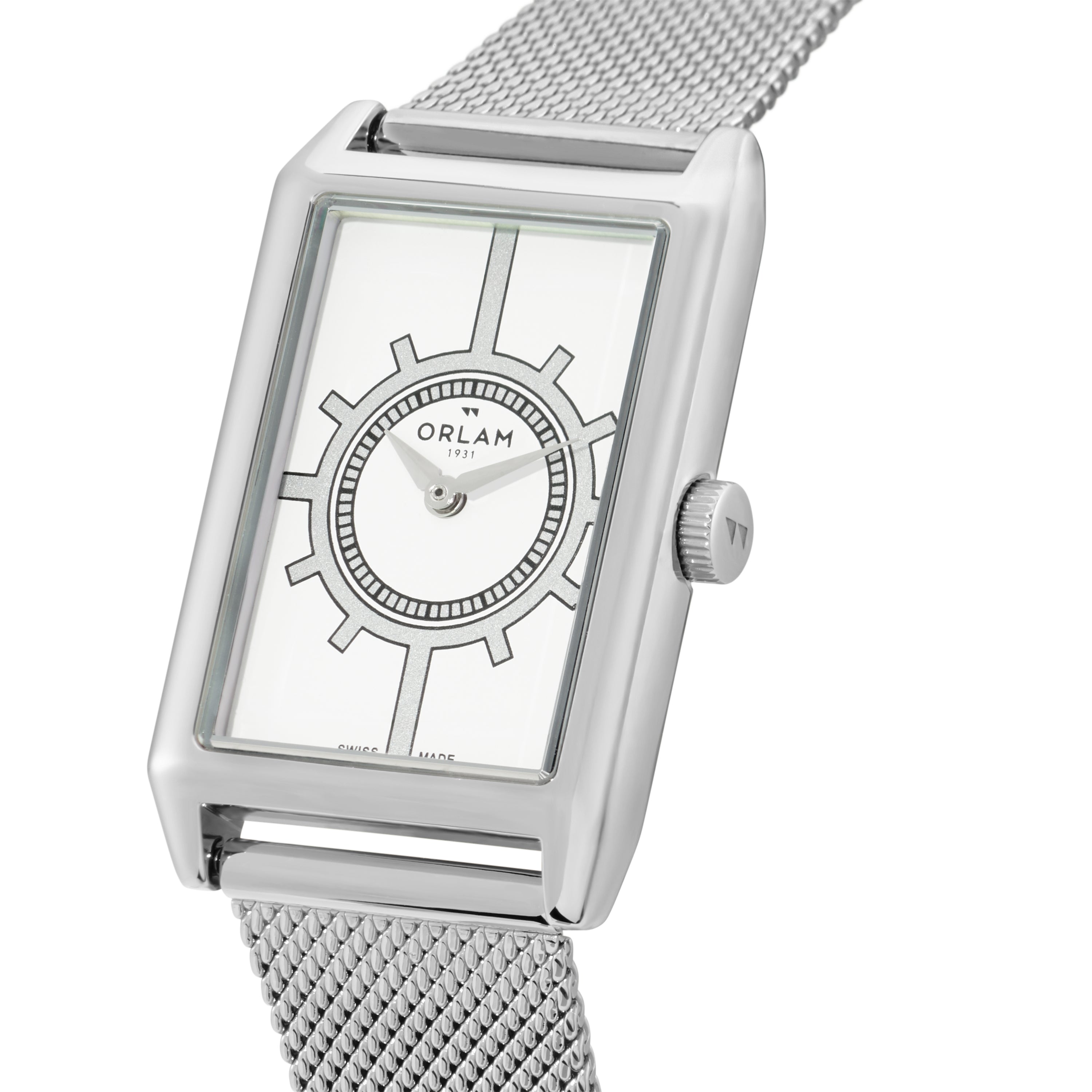 Orlam Epoque 25.5 x 40mm White Dial Stainless Steel Mesh Strap Quartz Mens Watch