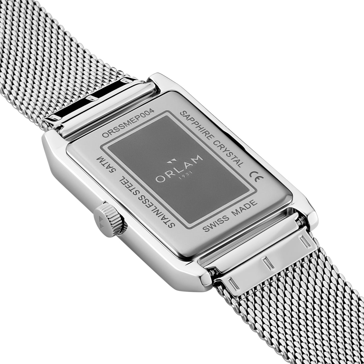 Orlam Epoque 25.5 x 40mm White Dial Stainless Steel Mesh Strap Quartz Mens Watch