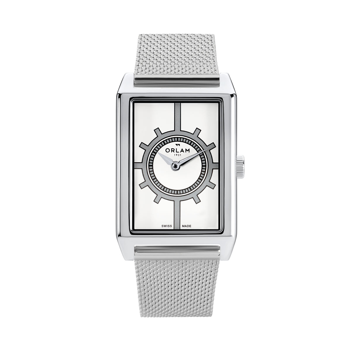 Orlam Epoque 25.5 x 40mm White Dial Stainless Steel Mesh Strap Quartz Mens Watch