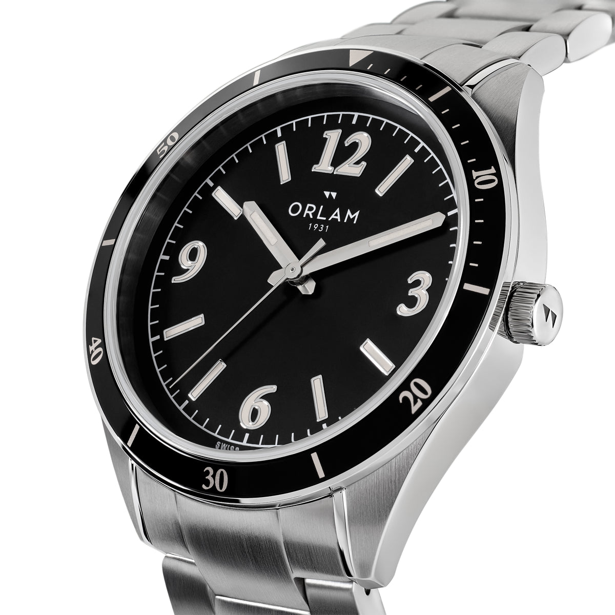 Orlam Crepuscule 41mm Black Dial Stainless Steel Bracelet Quartz Mens Watch
