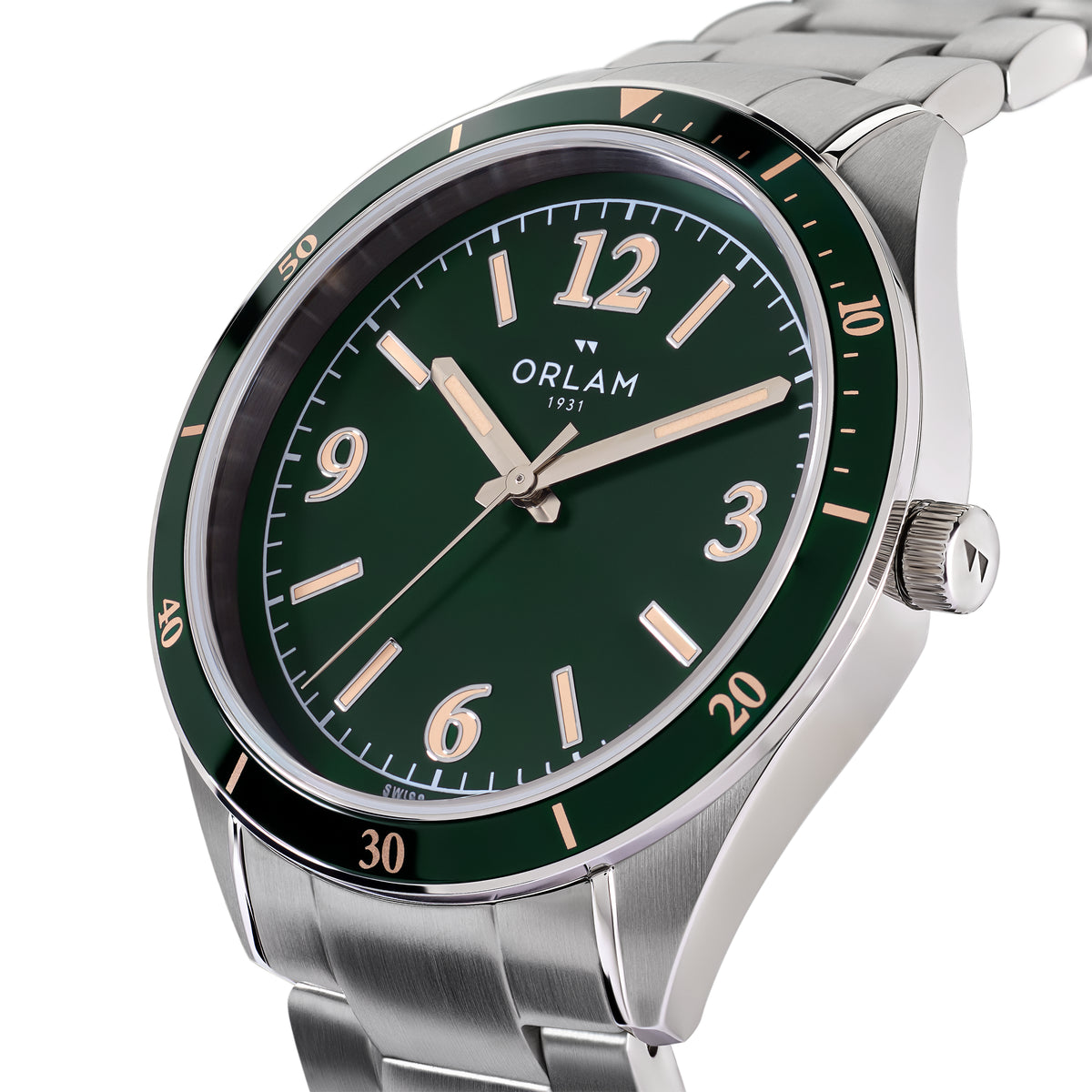 Orlam Crepuscule 41mm Green Dial Stainless Steel Bracelet Quartz Mens Watch