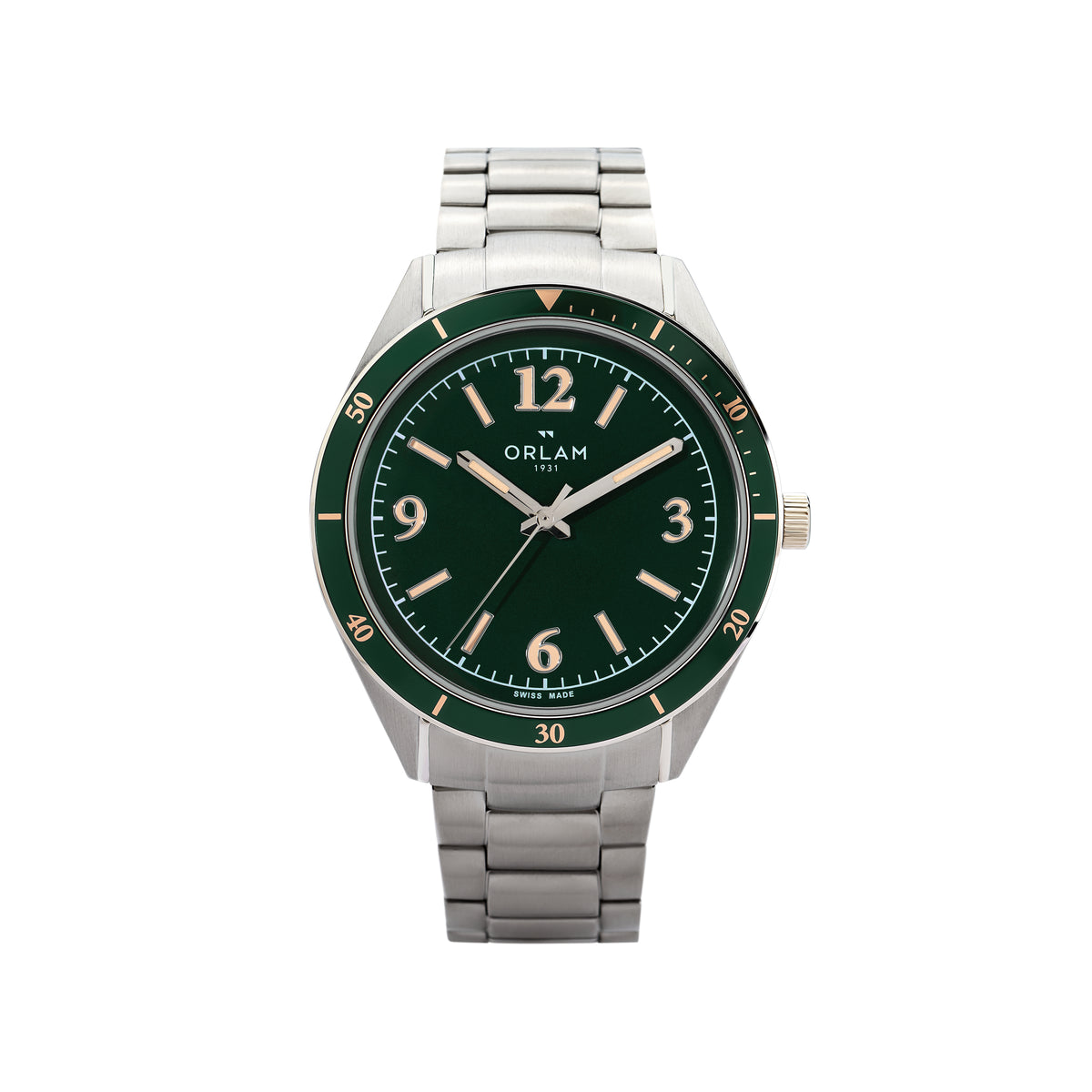 Orlam Crepuscule 41mm Green Dial Stainless Steel Bracelet Quartz Mens Watch