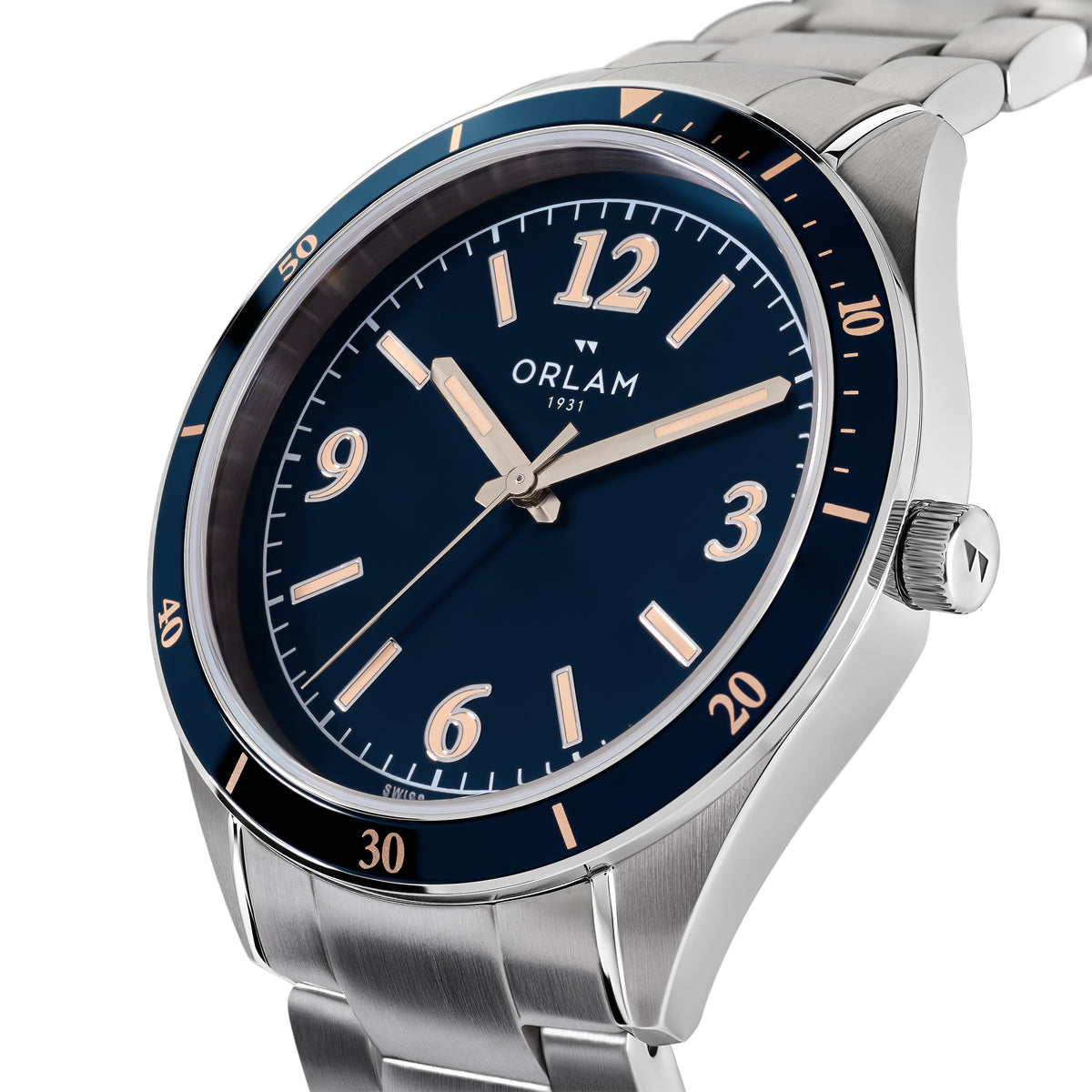 Orlam Crepuscule 41mm Blue Dial Stainless Steel Bracelet Quartz Mens Watch