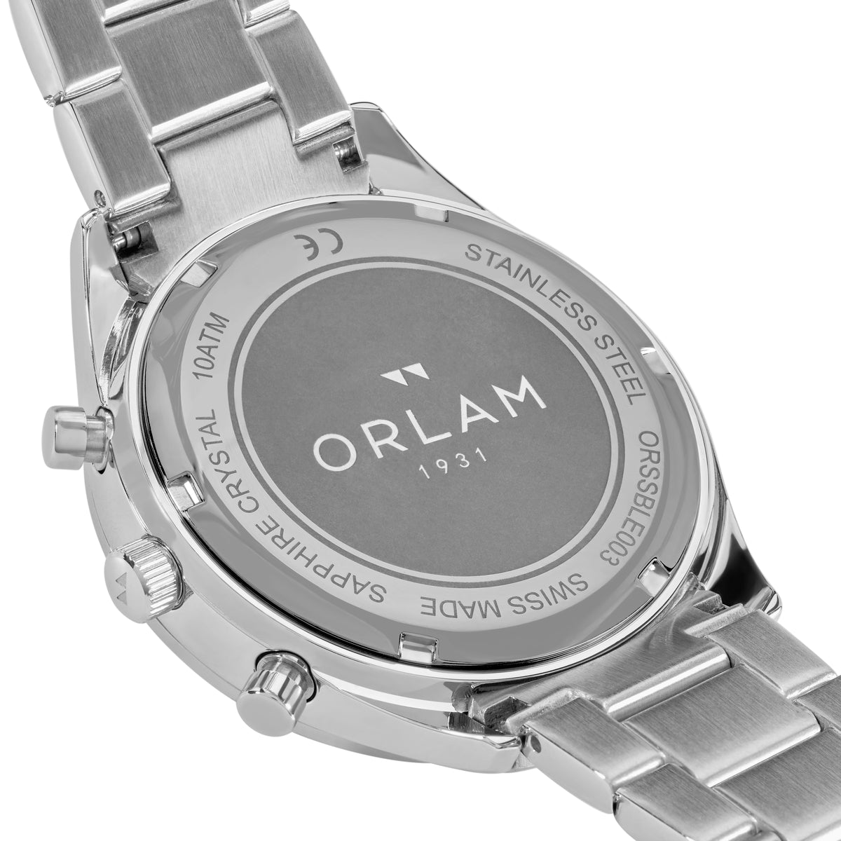 Orlam Legende 41mm Black Dial Stainless Steel Bracelet Quartz Chronograph Mens Watch