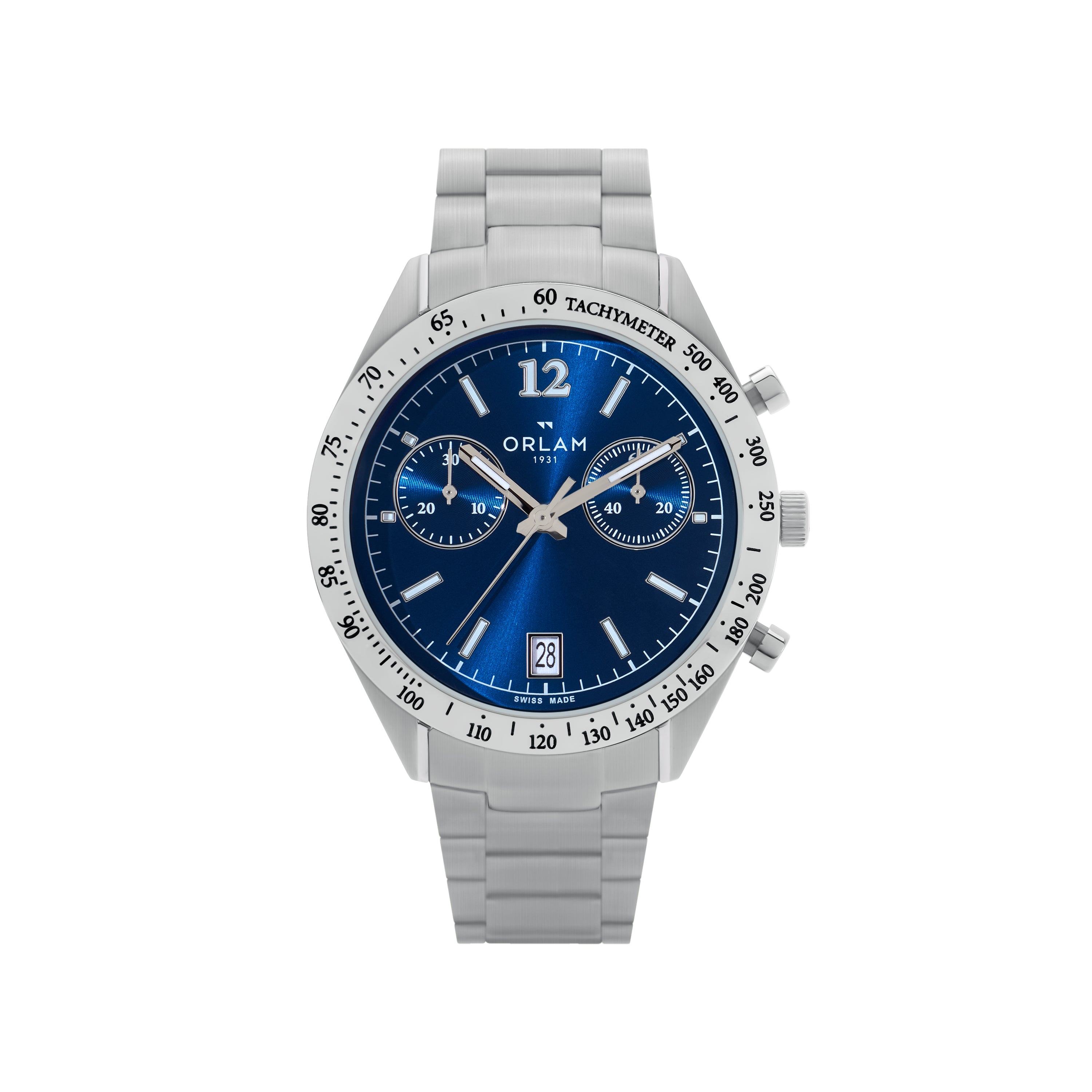 Orlam Legende 41mm Blue Dial Stainless Steel Bracelet Quartz Chronograph Mens Watch