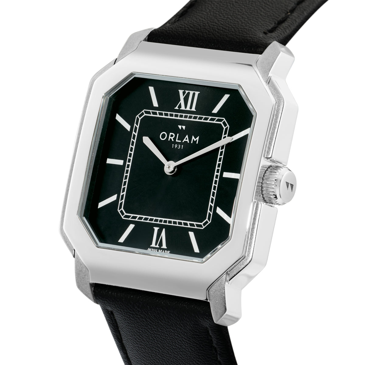 Orlam Heritage 36mm Black Octagonal Dial Black Leather Strap Quartz Mens Watch