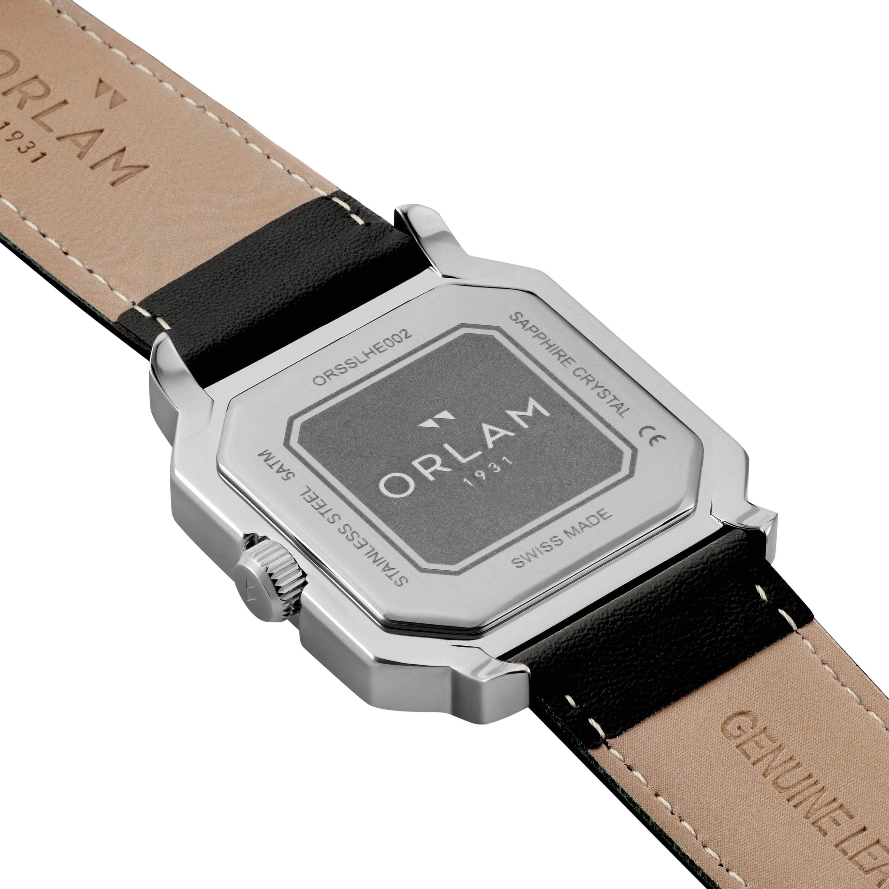 Orlam Heritage 36mm Black Octagonal Dial Black Leather Strap Quartz Mens Watch