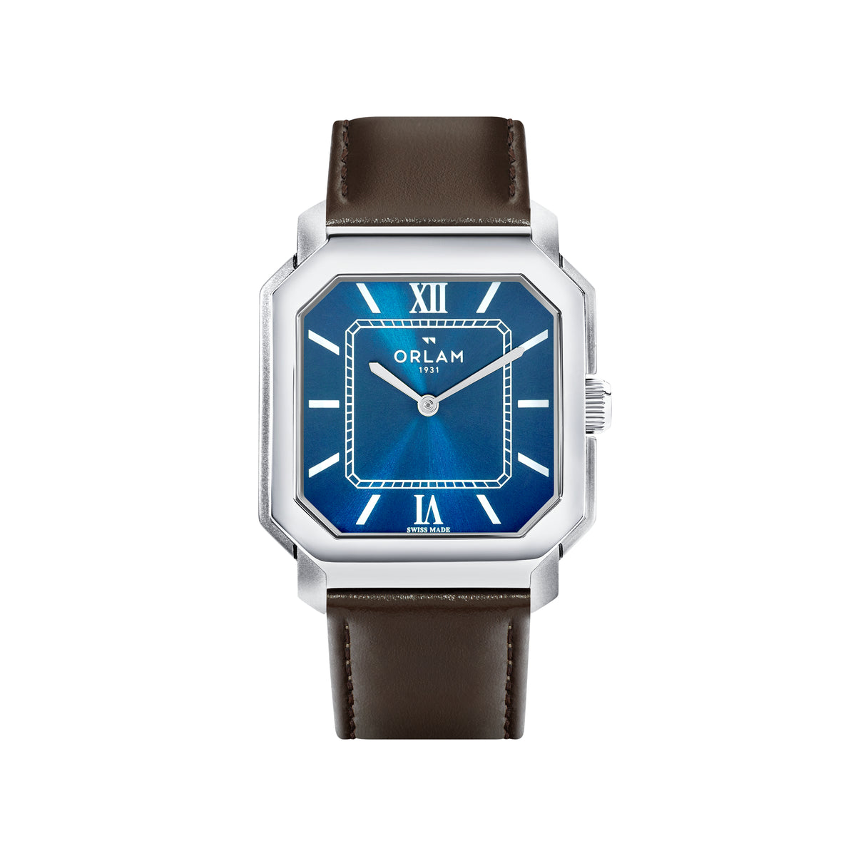 Orlam Heritage 36mm Blue Octagonal Dial Brown Leather Strap Quartz Mens Watch