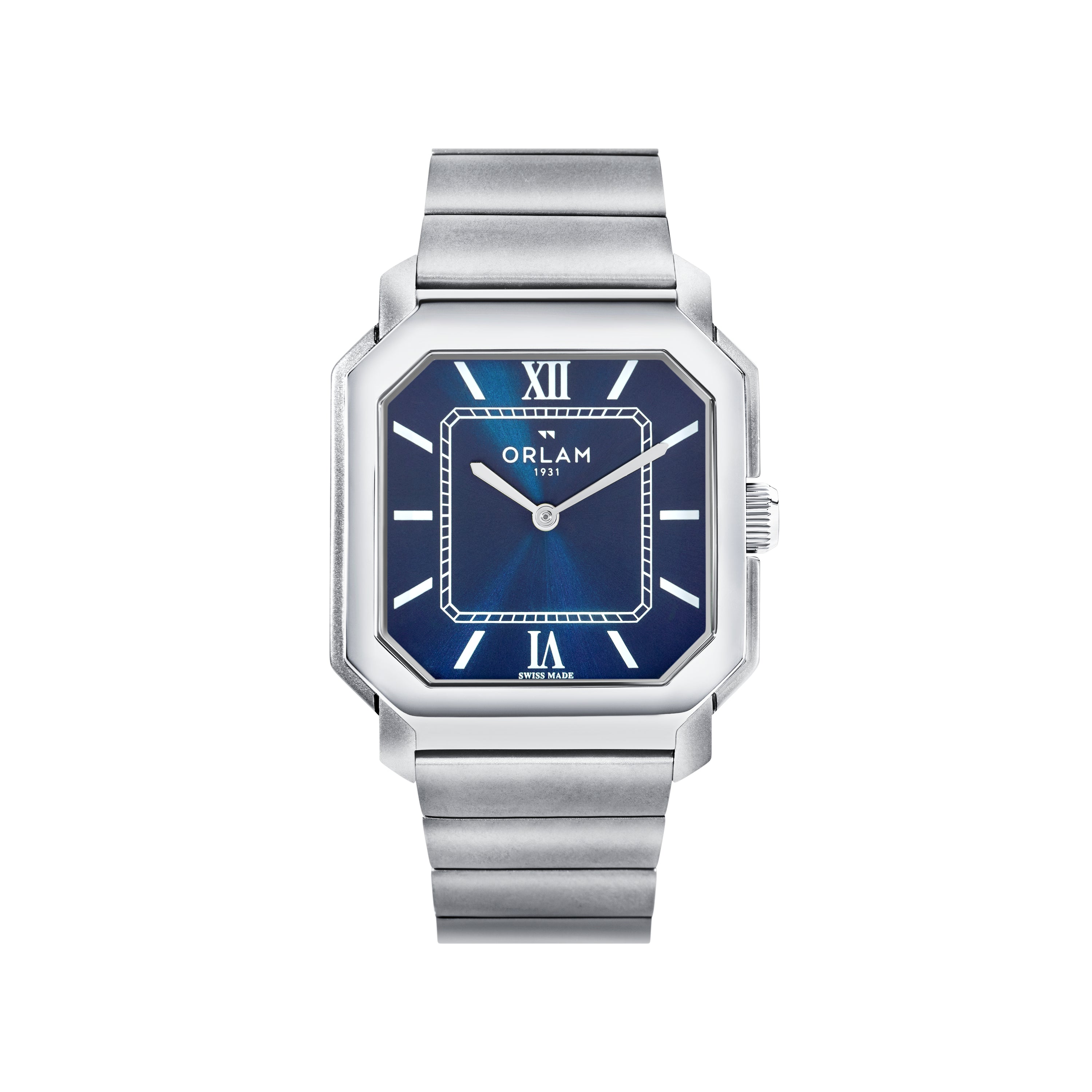Orlam Heritage 36mm Blue Dial Stainless Steel Bracelet Quartz Mens Watch