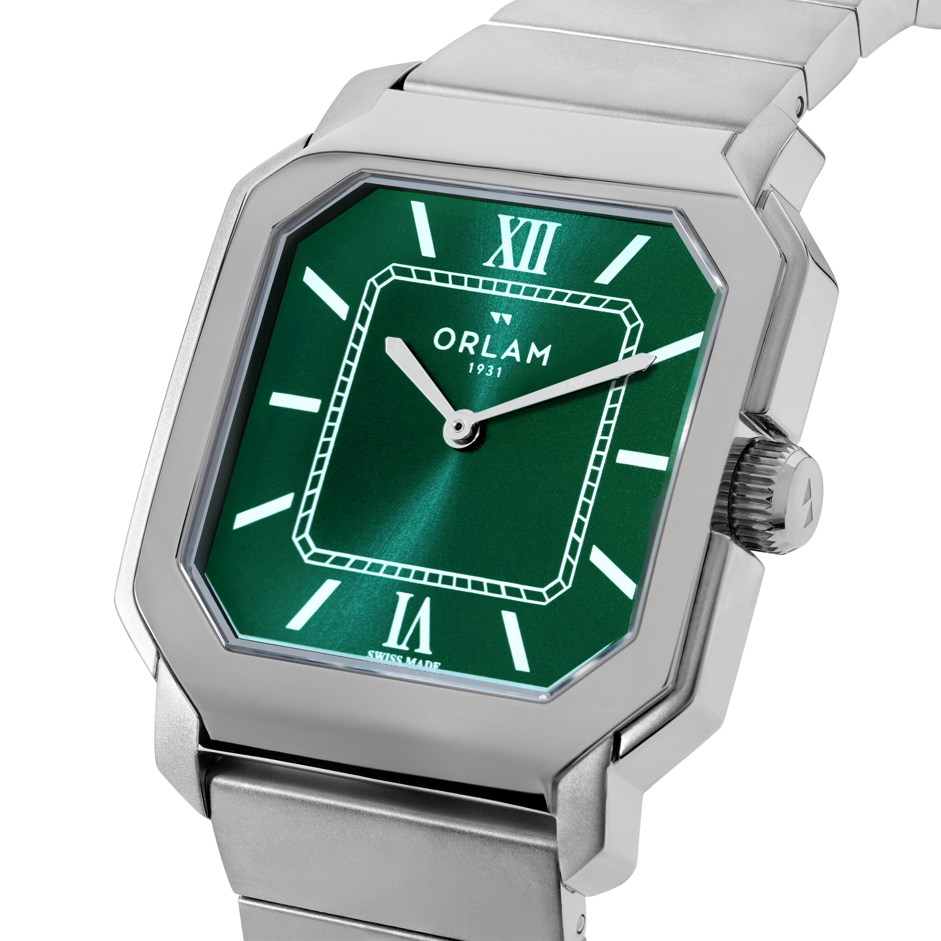 Orlam Heritage 36mm Green Dial Stainless Steel Bracelet Quartz Mens Watch