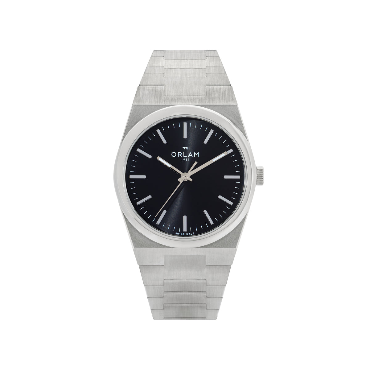 Orlam Elan 41mm Black Dial Stainless Steel Bracelet Quartz Mens Watch