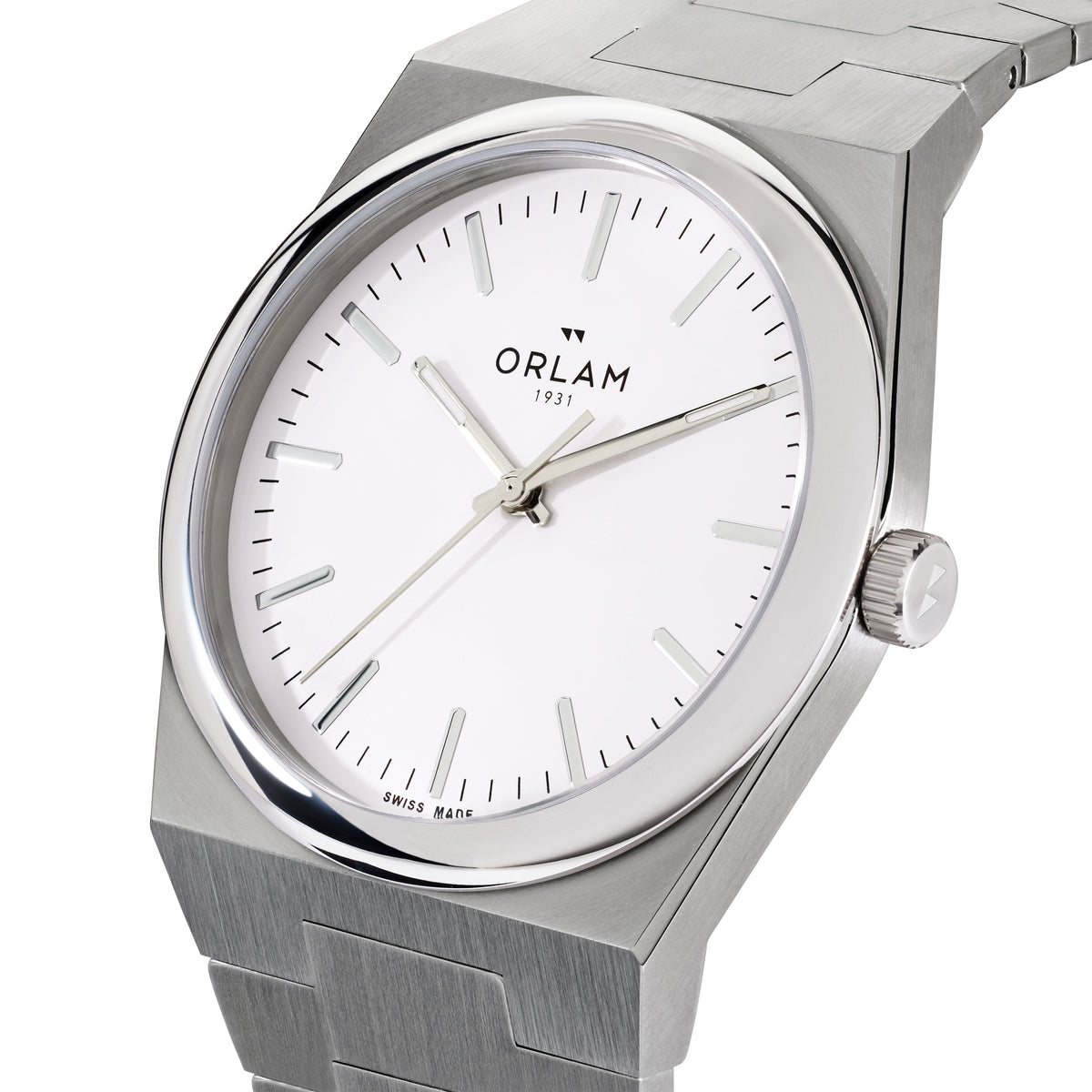 Orlam Elan 41mm White Dial Stainless Steel Bracelet Quartz Mens Watch