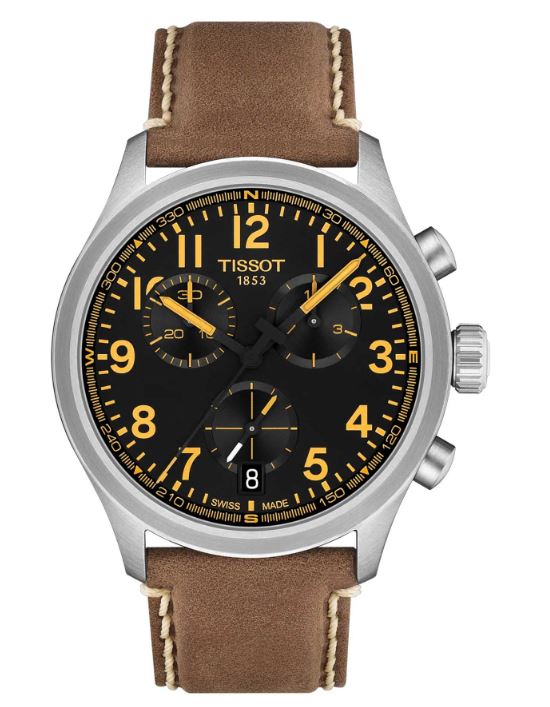 Tissot Gents Chrono L Quartz Watch 42mm Black Dial Beige Leather Strap