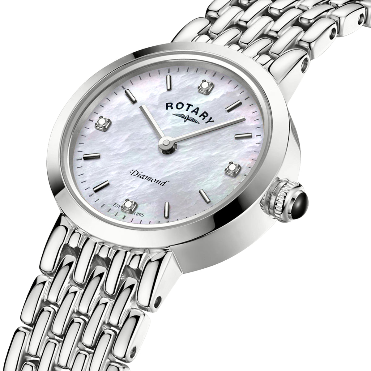 Rotary Heritage Diamond 22.7mm Mother of Pearl Stainless Steel Bracelet Quartz Ladies Watch