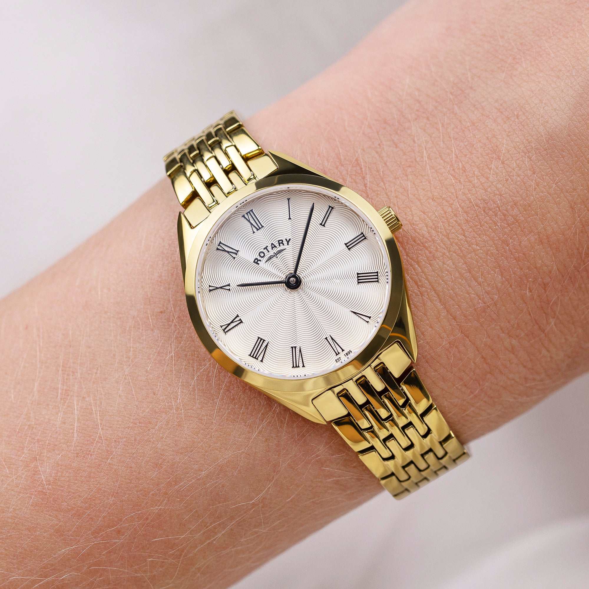 Rotary Ultra Slim 27mm Yellow Gold PVD Bracelet Quartz Ladies Watch