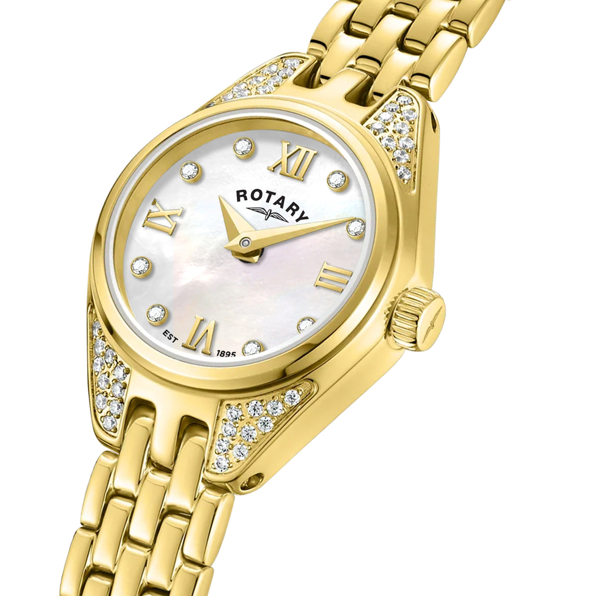 Rotary Cocktail 20mm Mother of Pearl Yellow Gold PVD Bracelet Quartz Ladies Watch